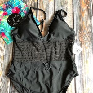 Cup she Black Swan Mesh One Piece Swimsuit